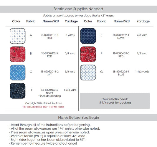 Americana by Robert Kaufman Fabrics - Free Quilting Pattern PDF Download