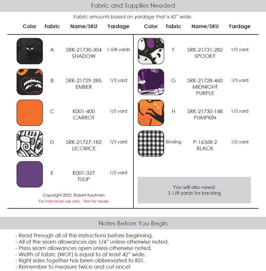 Halloween Chevron by Robert Kaufman Fabrics - Free Quilting Pattern PDF Download