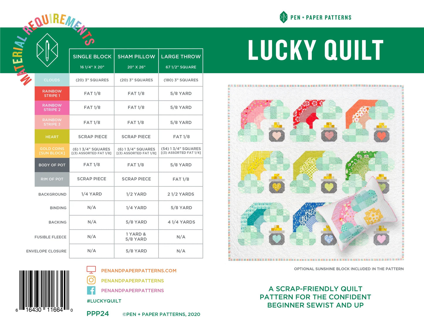 Lucky Quilt Pattern By Pen And Paper Patterns - Printed Booklet