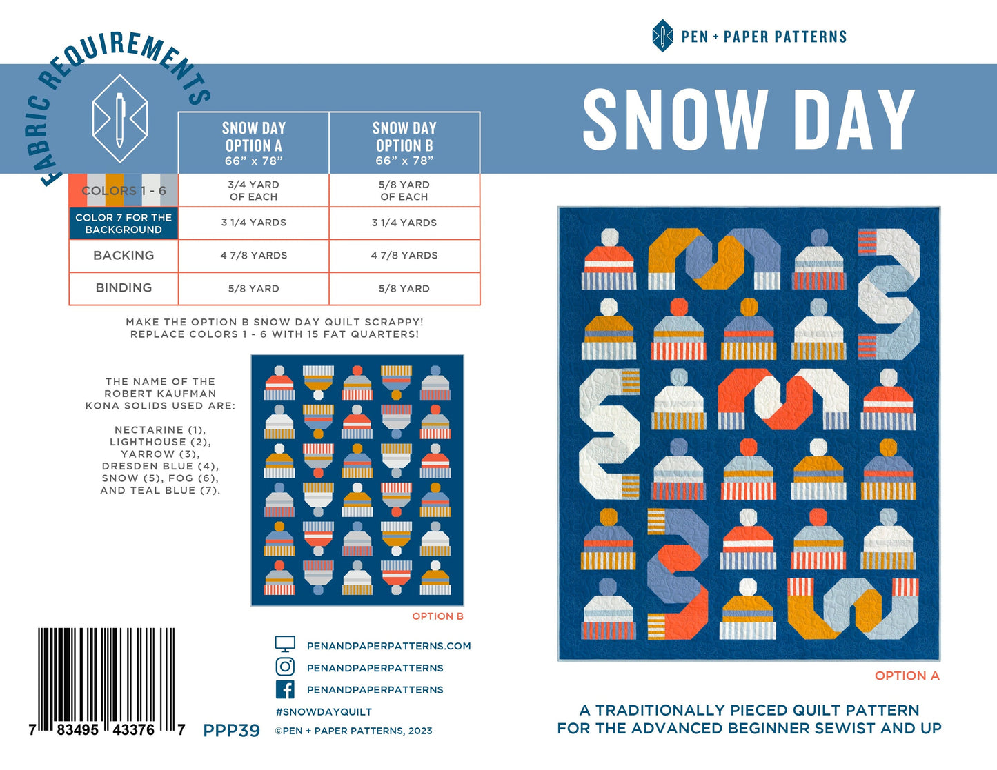Snow Day Quilt Pattern by Pen + Paper Patterns - Printed Booklet | Quilt Patterns | Snow-Day