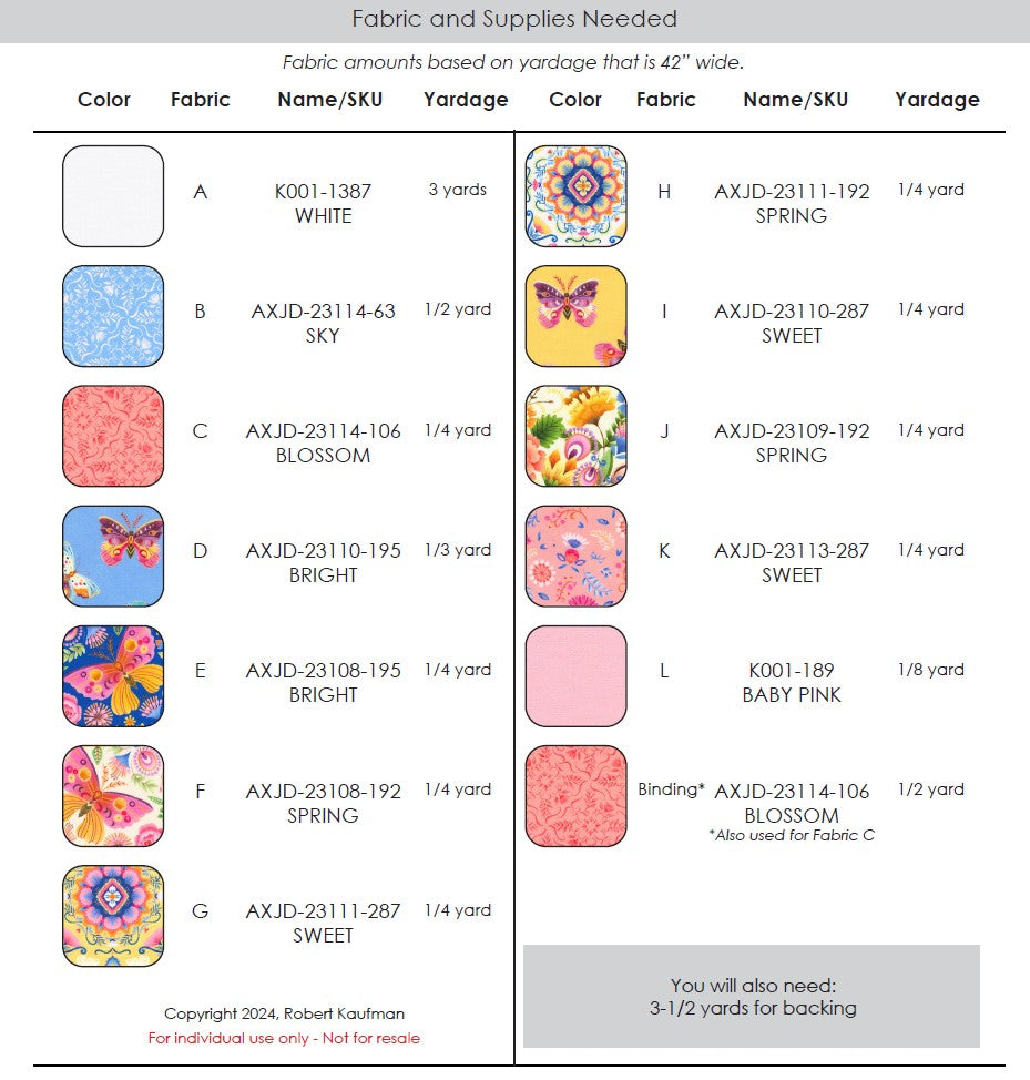 Petite Butterflies by Robert Kaufman Fabrics- Free Quilting Pattern PDF Download
