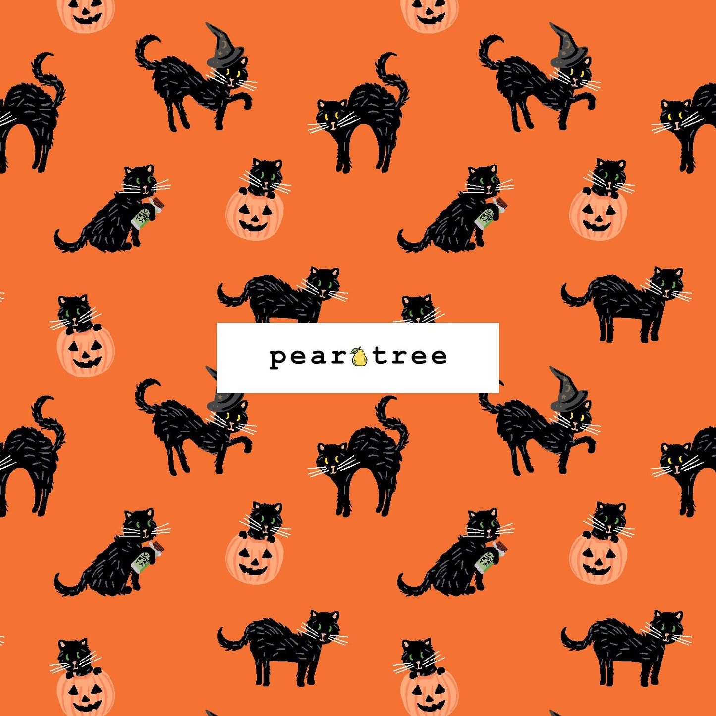 Rifle Paper Co Black Cat - Orange Metallic Fabric