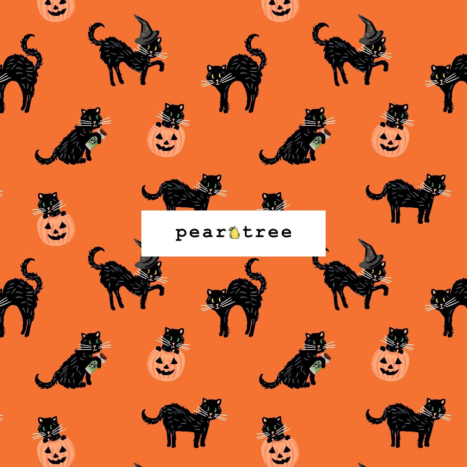 Rifle Paper Co Black Cat - Orange Metallic Fabric