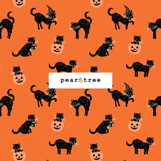 Rifle Paper Co Black Cat - Orange Metallic Fabric