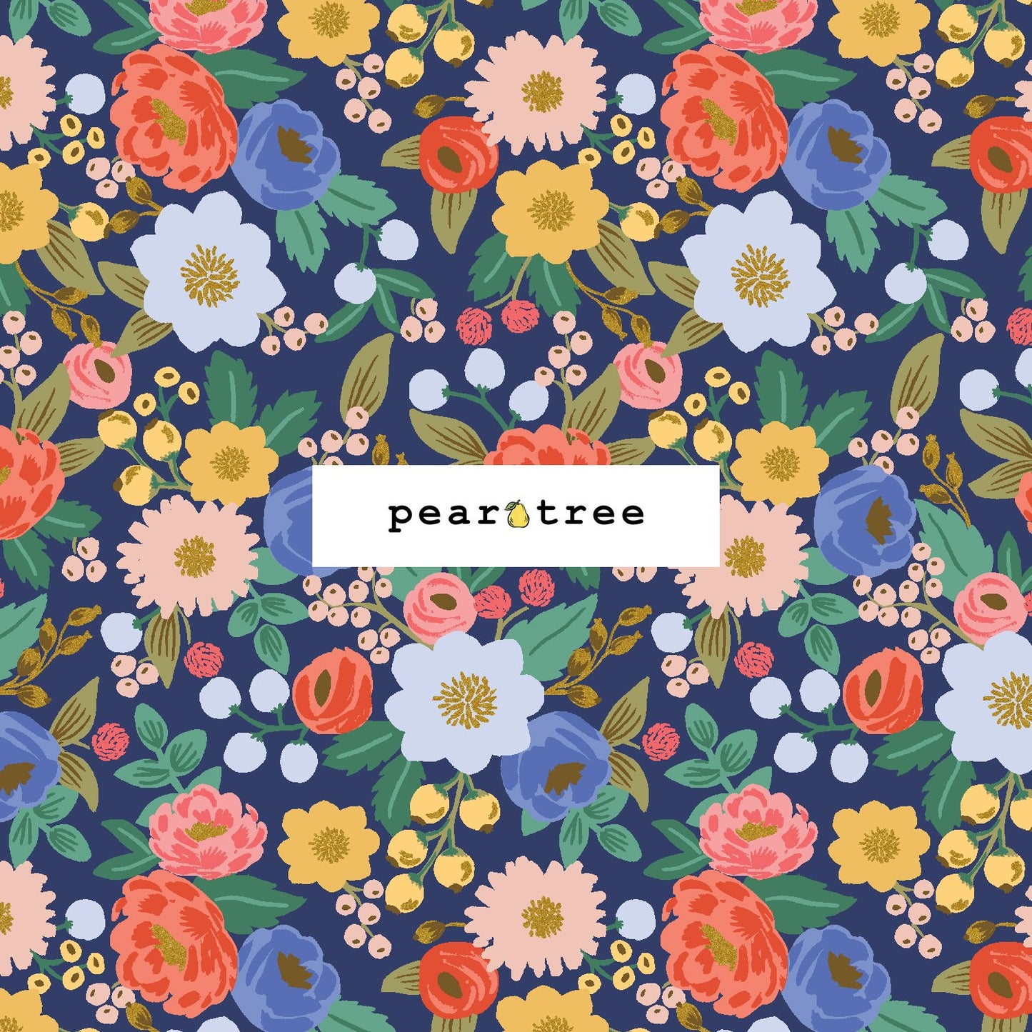 Blue Metallic Fabric | Vintage Garden | RP1001-BL1M