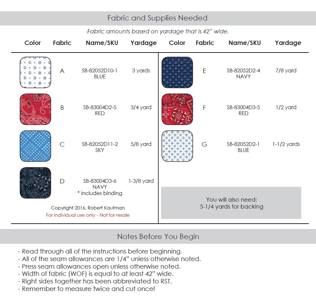 Americana by Robert Kaufman Fabrics - Free Quilting Pattern PDF Download
