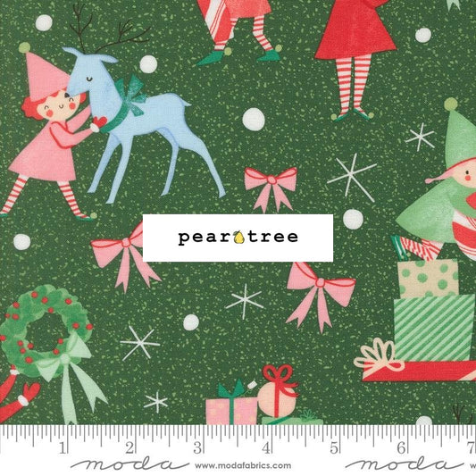 Moda Fabrics Pine - Elves Novelty Christmas Presents Candy Cane