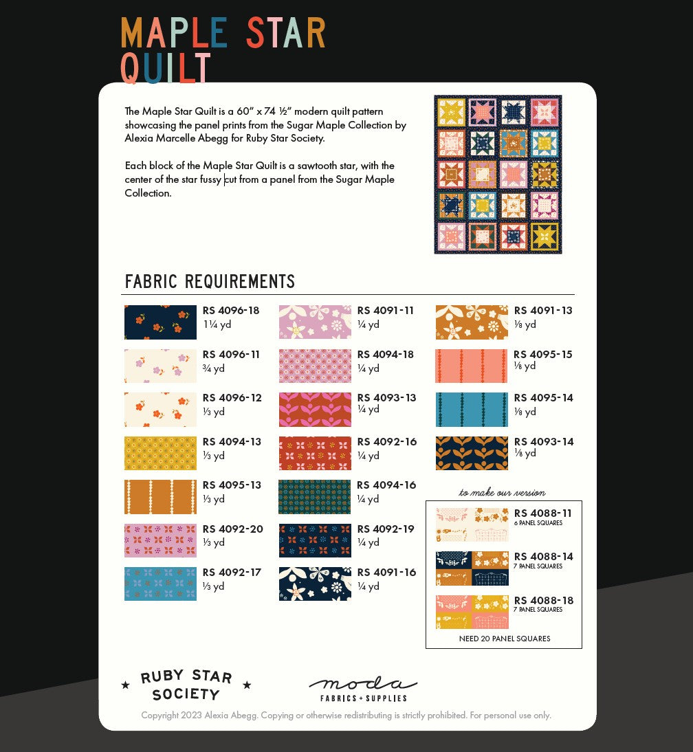 Maple Star Quilt by Ruby Star Society - Free Quilting Pattern PDF Download