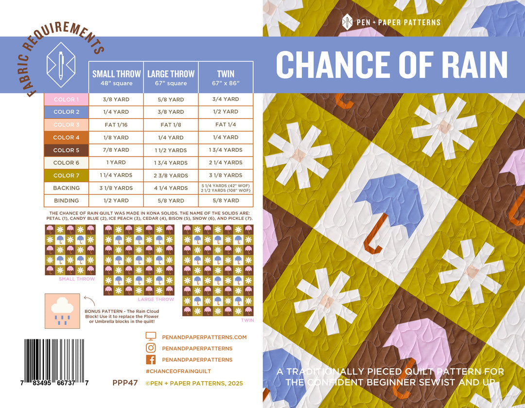 Chance Of Rain Quilt Pattern By Pen + Paper Patterns - Printed Booklet