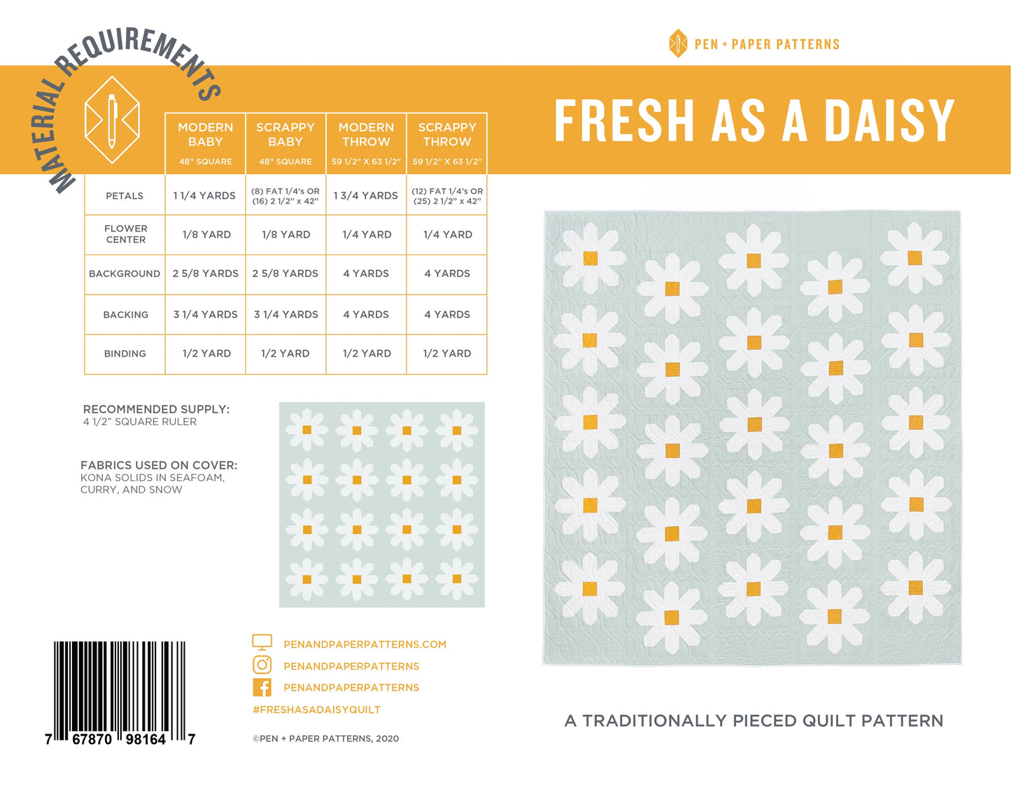 Other Fresh as a Daisy Quilt Pattern by Pen + Paper Patterns - Printed Booklet