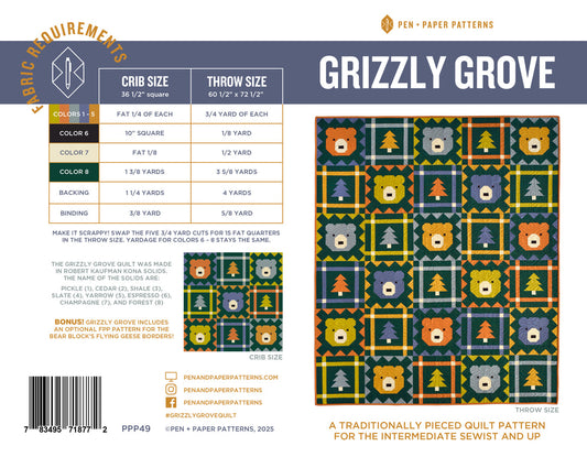 Grizzly Grove Quilt Pattern By Pen + Paper Patterns - Printed Booklet