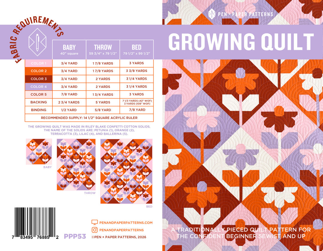 Growing Quilt Pattern By Pen + Paper Patterns - Printed Booklet