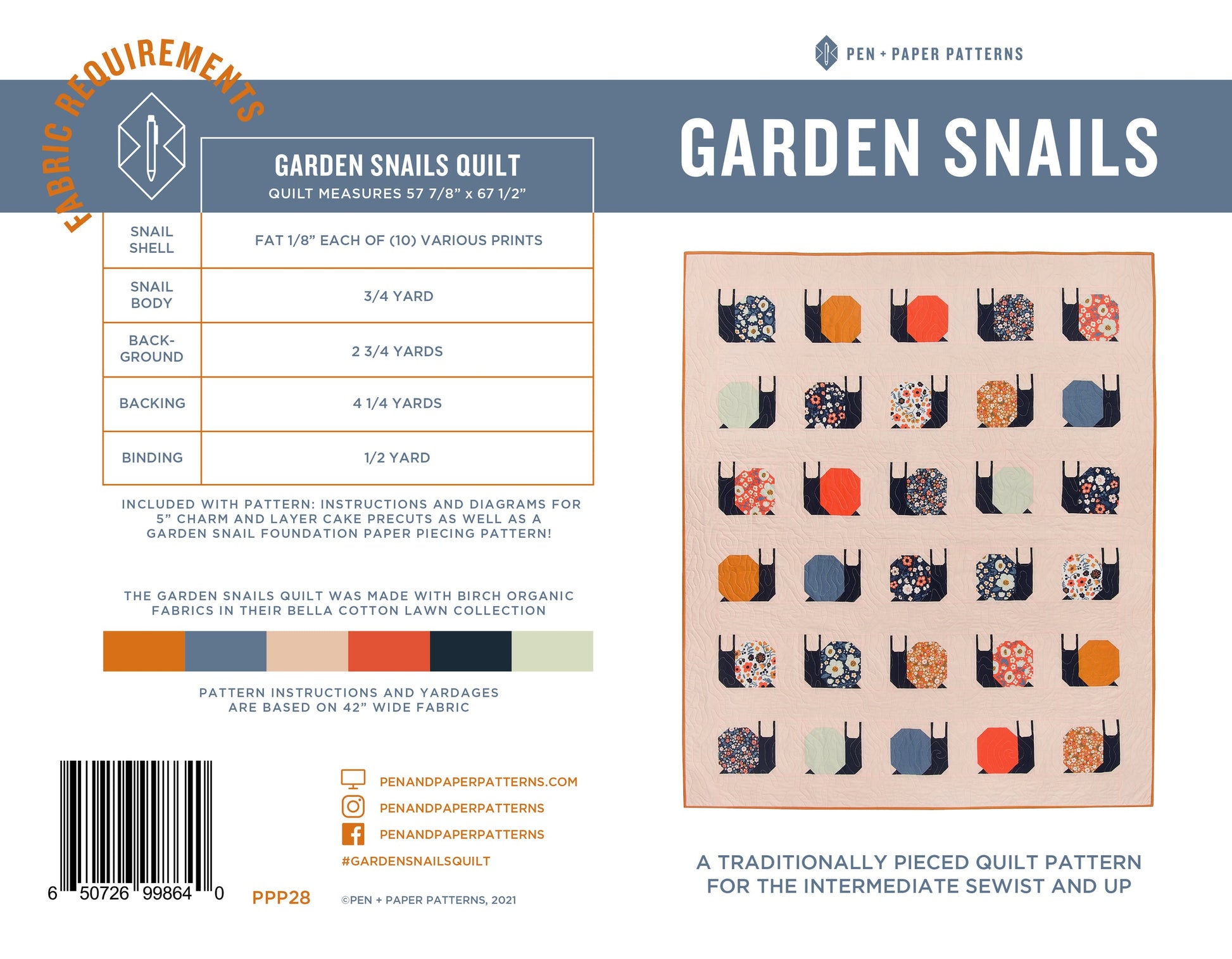 Other Garden Snails Quilt Pattern by Pen + Paper Patterns - Printed Booklet