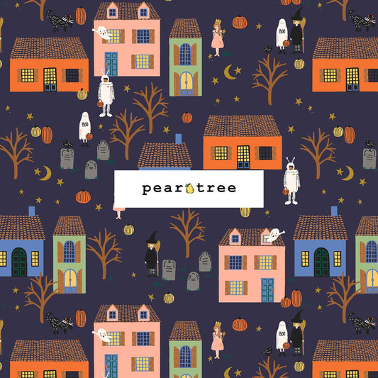 Rifle Paper Co Halloween Night - Navy and Metallic Silver Metallic Fabric