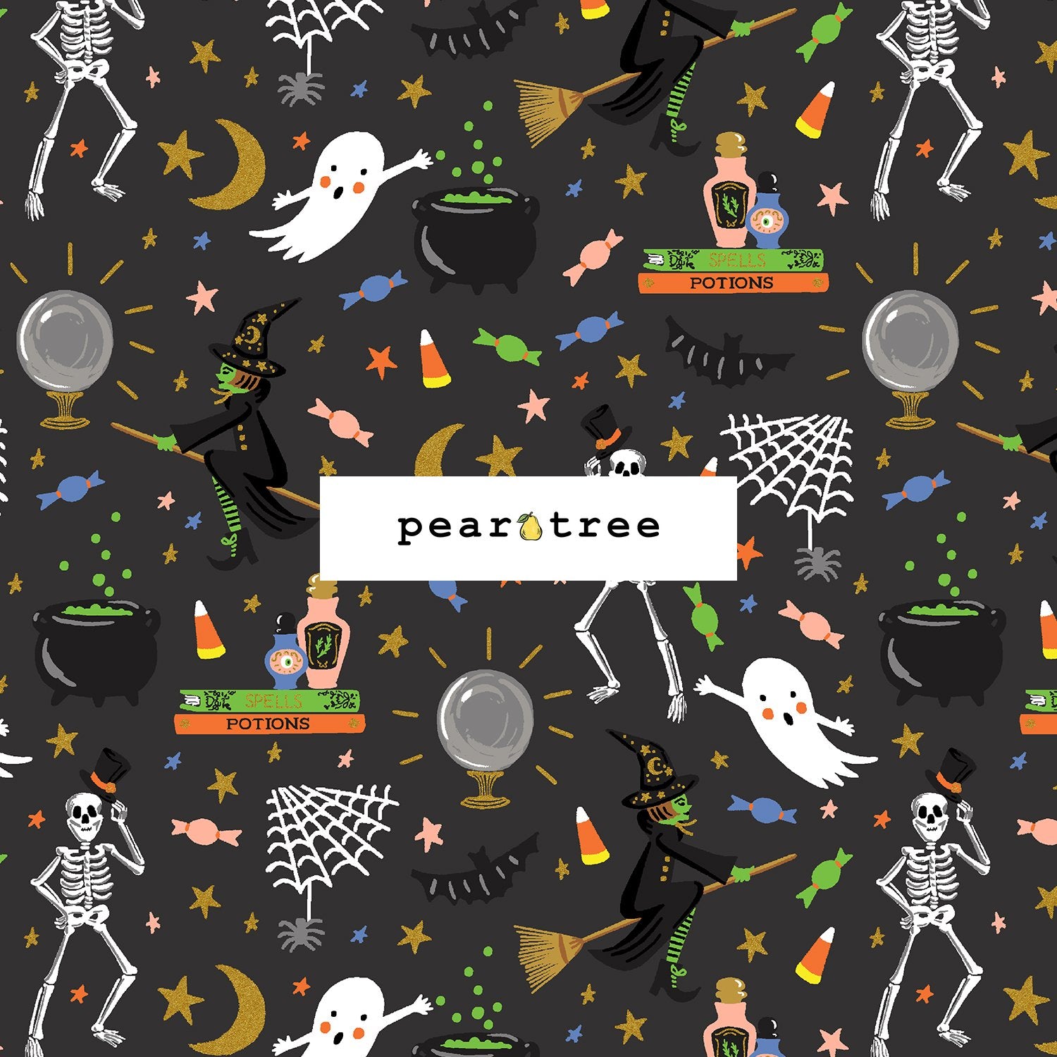 Rifle Paper Co Halloween Party - Black Metallic Fabric
