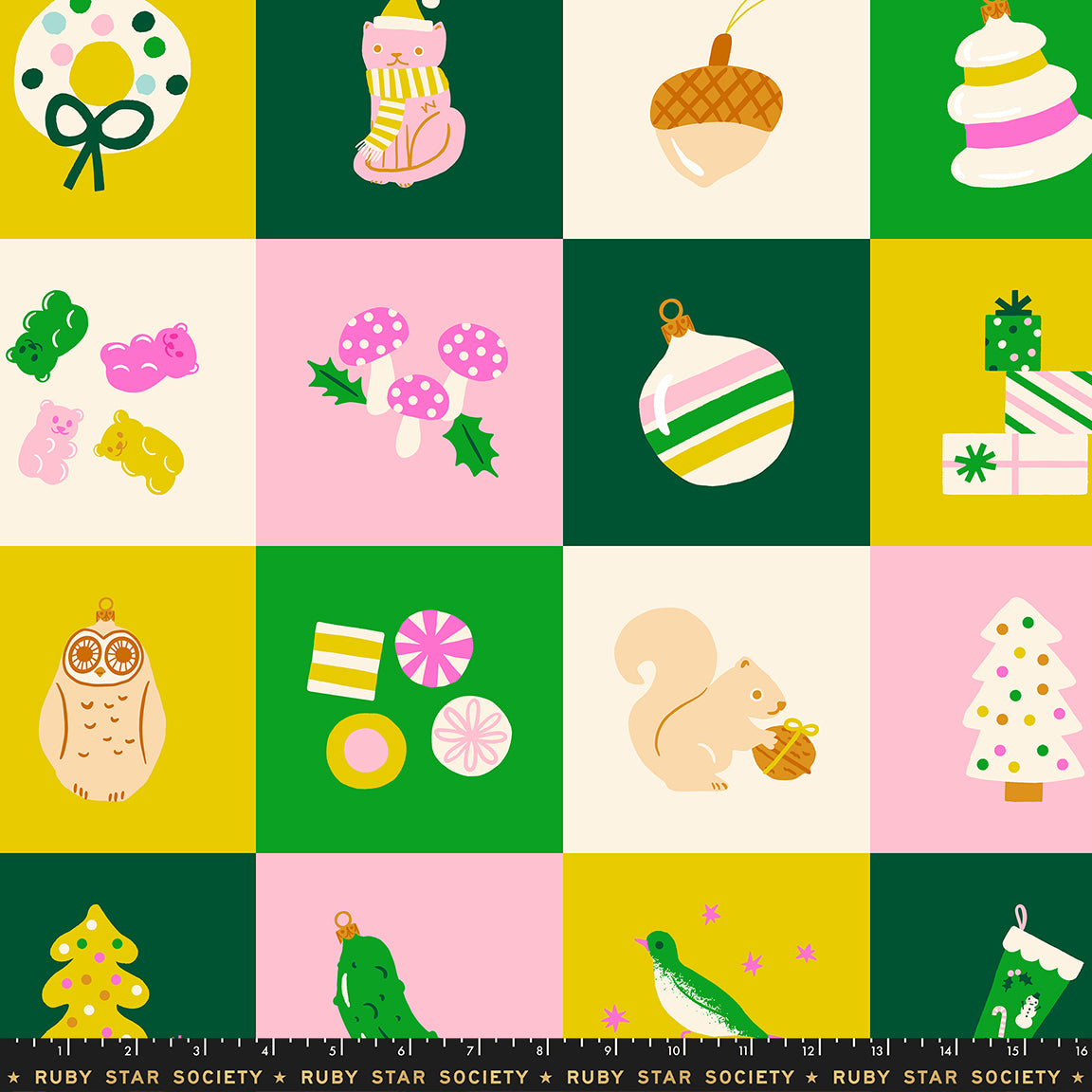 Ruby Star Society Merry Happy Panel - Verdant